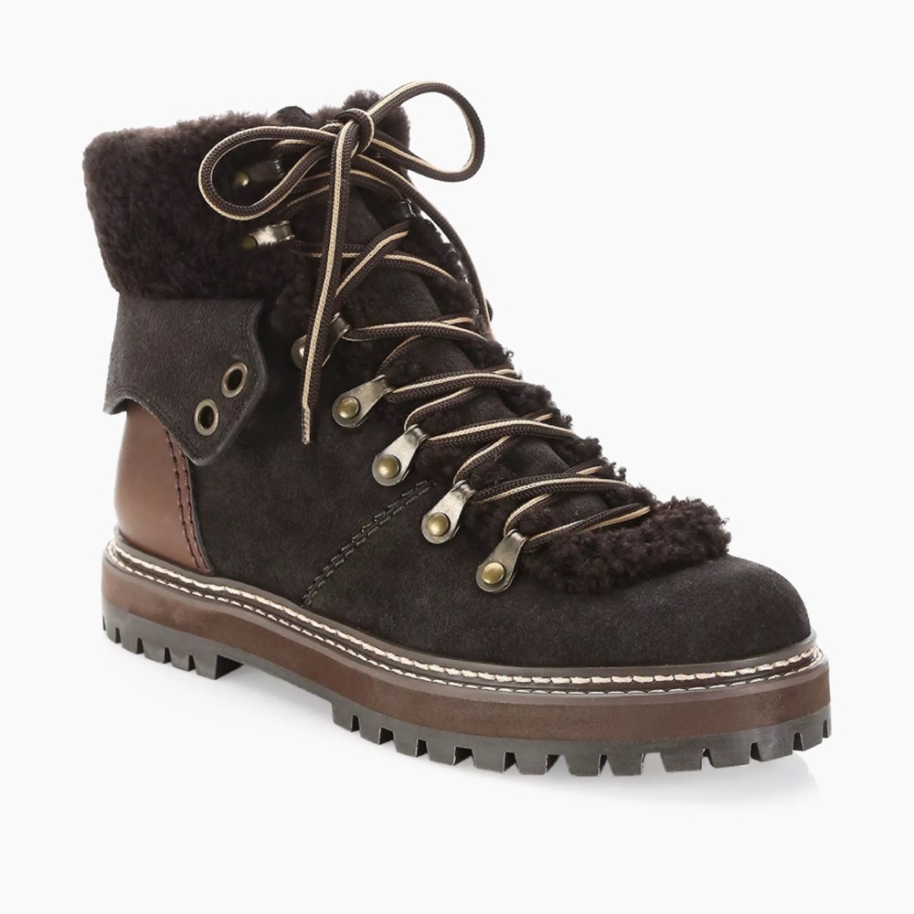 Chloe Eileen Shearling Leather Lace Up Boots